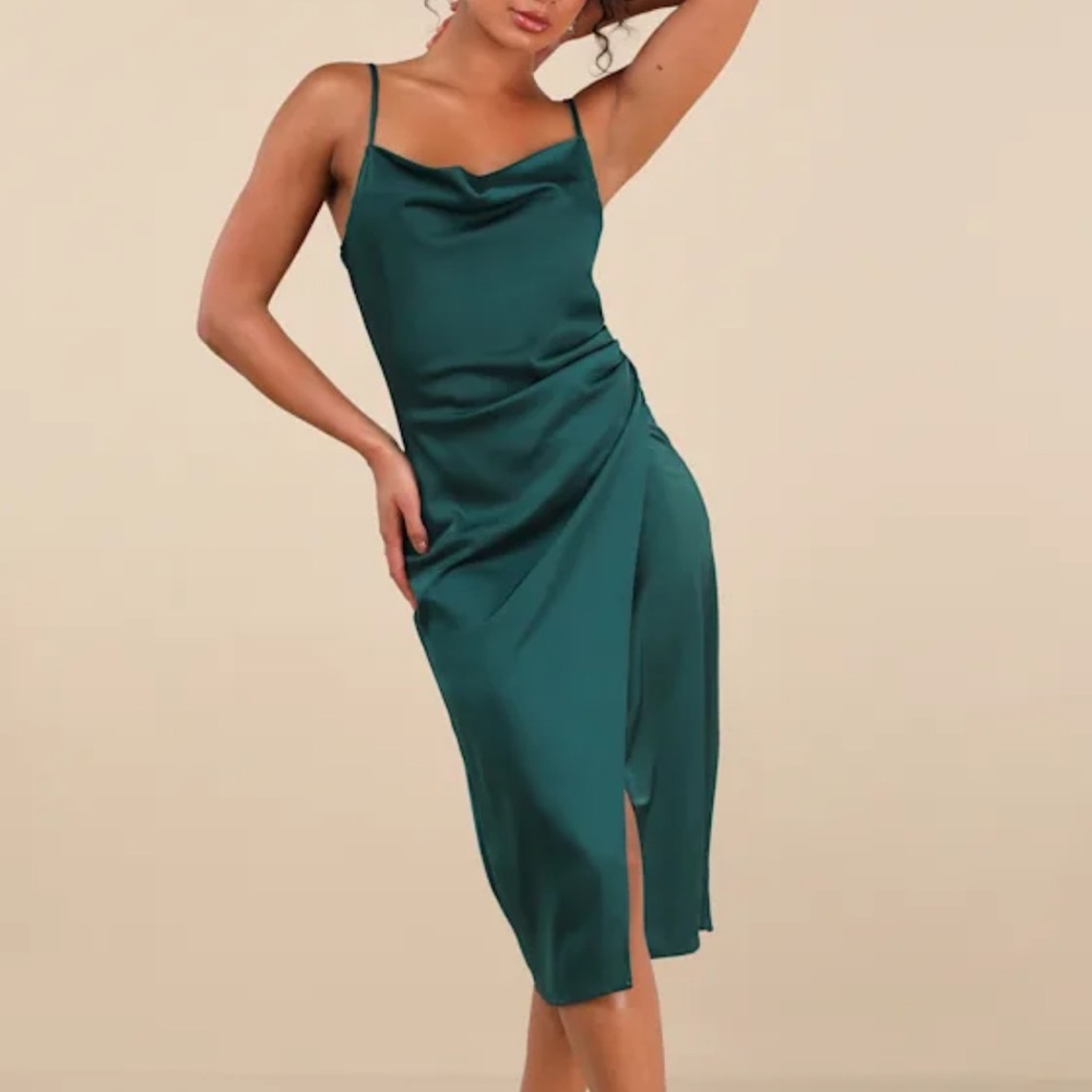 Lulus Satin Cowl Neck Dress - burnt orange